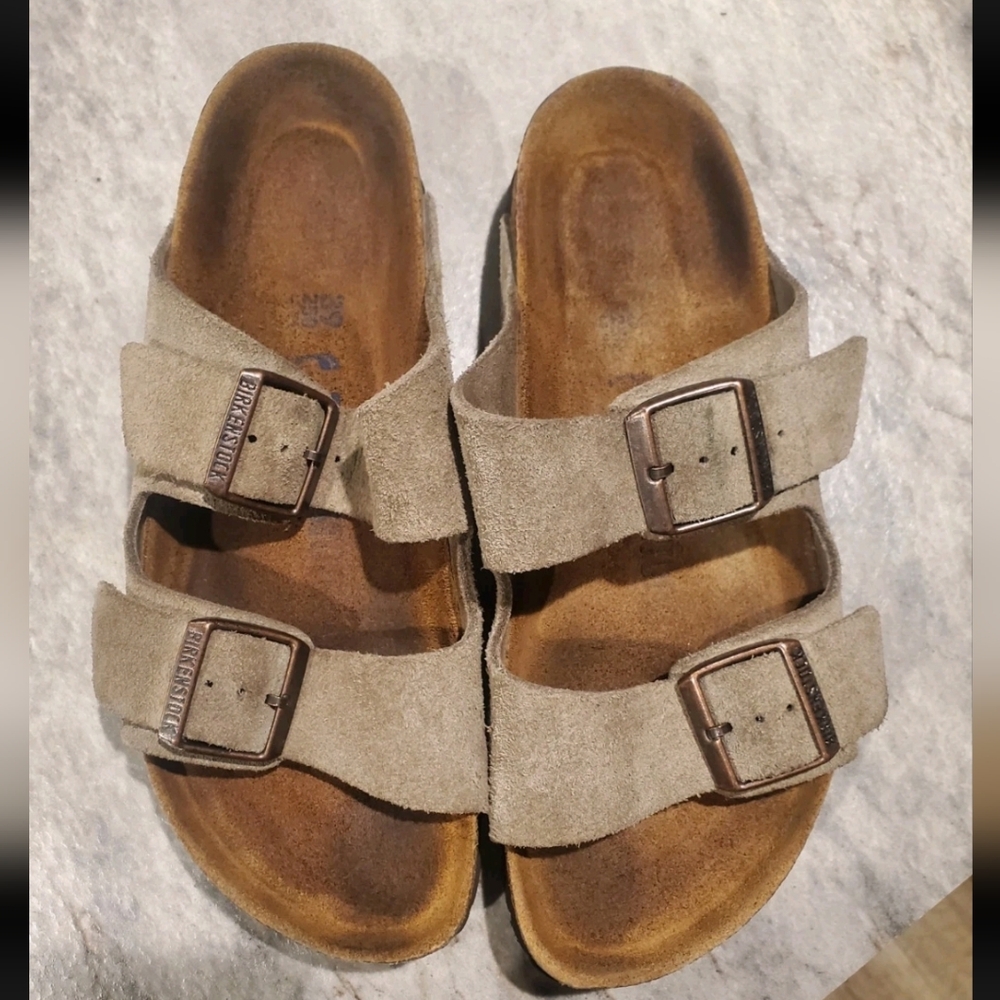 Womens Birkenstock Taupe Suede Double Strap Sandals